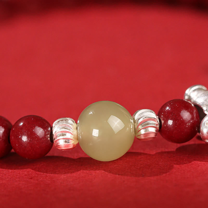 Buddha Stones Jaar van het Paard Cinnaber Hetian Jade 999 Sterling Zilveren Rode Koord Armband - image 3