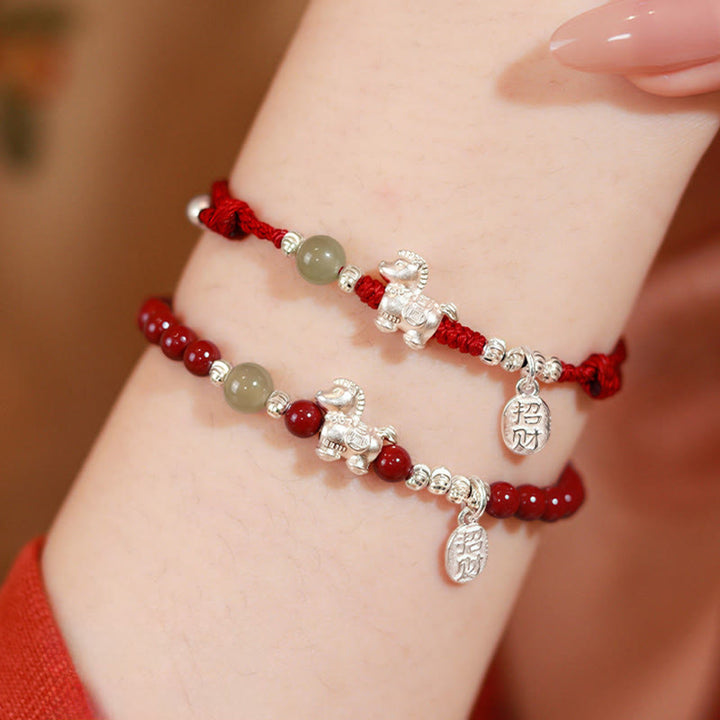 Buddha Stones Jaar van het Paard Cinnaber Hetian Jade 999 Sterling Zilveren Rode Koord Armband - image 19