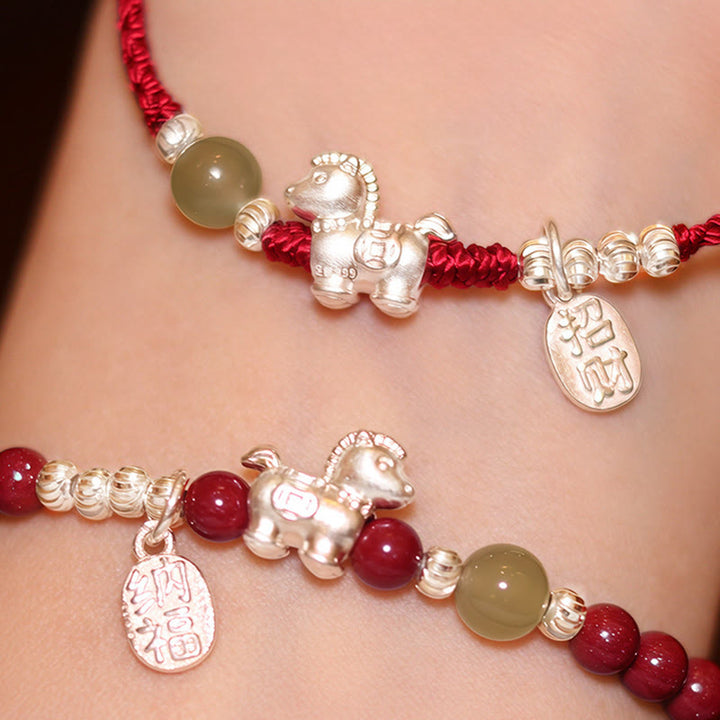 Buddha Stones Jaar van het Paard Cinnaber Hetian Jade 999 Sterling Zilveren Rode Koord Armband - image 22