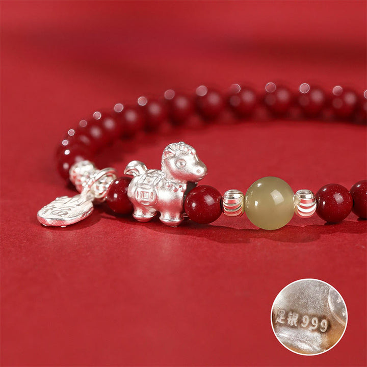 Buddha Stones Jaar van het Paard Cinnaber Hetian Jade 999 Sterling Zilveren Rode Koord Armband - image 12
