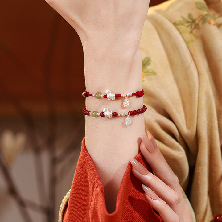 Buddha Stones Jaar van het Paard Cinnaber Hetian Jade 999 Sterling Zilveren Rode Koord Armband - image 18