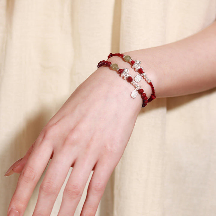 Buddha Stones Jaar van het Paard Cinnaber Hetian Jade 999 Sterling Zilveren Rode Koord Armband - image 16