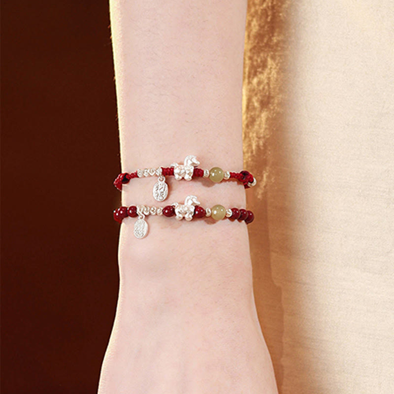 Buddha Stones Jaar van het Paard Cinnaber Hetian Jade 999 Sterling Zilveren Rode Koord Armband - image 20