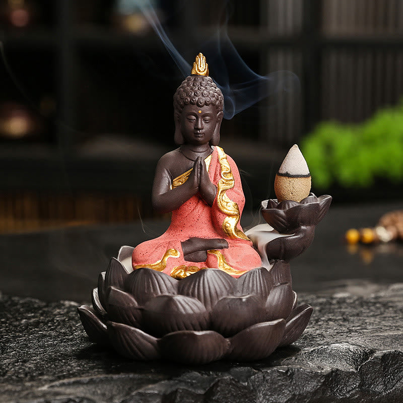 Buddha Stones Boeddha Sereniteit Huisdecoratie Wierook - Rode Boeddha met gebedswens (9,1*7,8*10,7 cm) - image 9