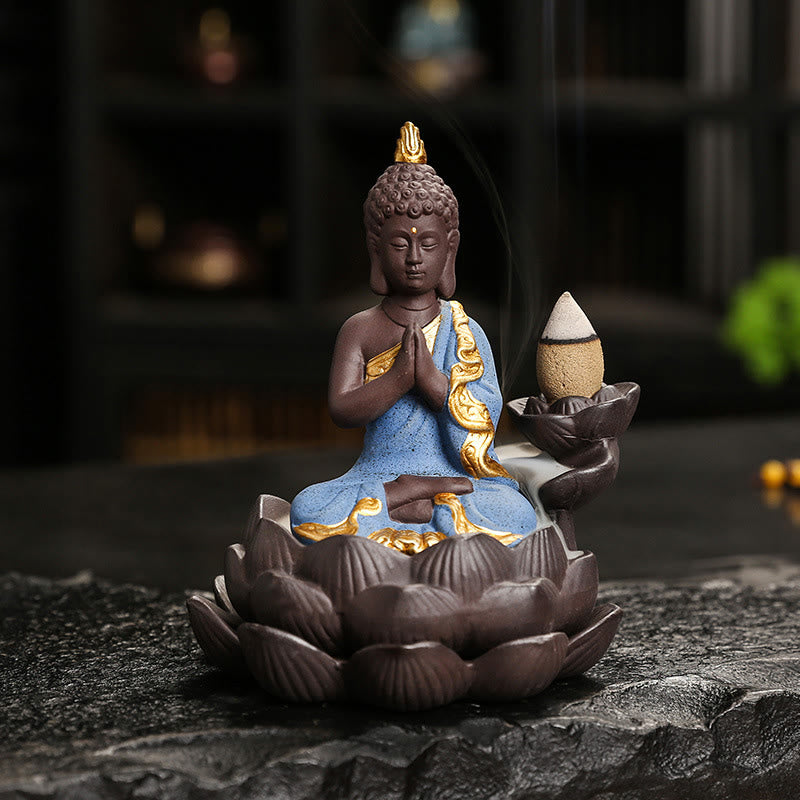 Buddha Stones Boeddha Sereniteit Huisdecoratie Wierook - Blauwe Boeddha met gebedswens (9,1*7,8*10,7 cm) - image 20