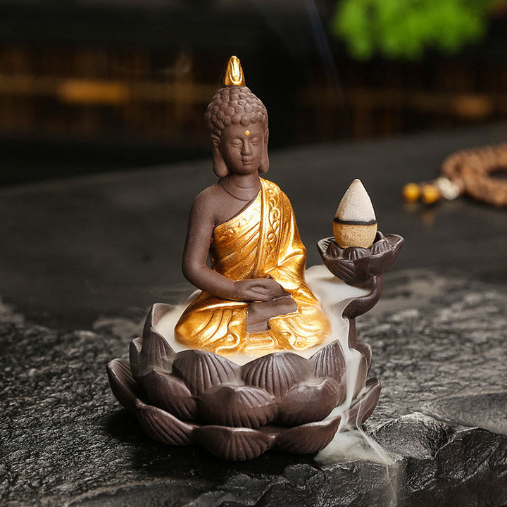 Buddha Stones Boeddha Sereniteit Huisdecoratie Wierook - Gouden Boeddha Meditatiebeeld (9,1*7,8*10,7 cm) - image 0