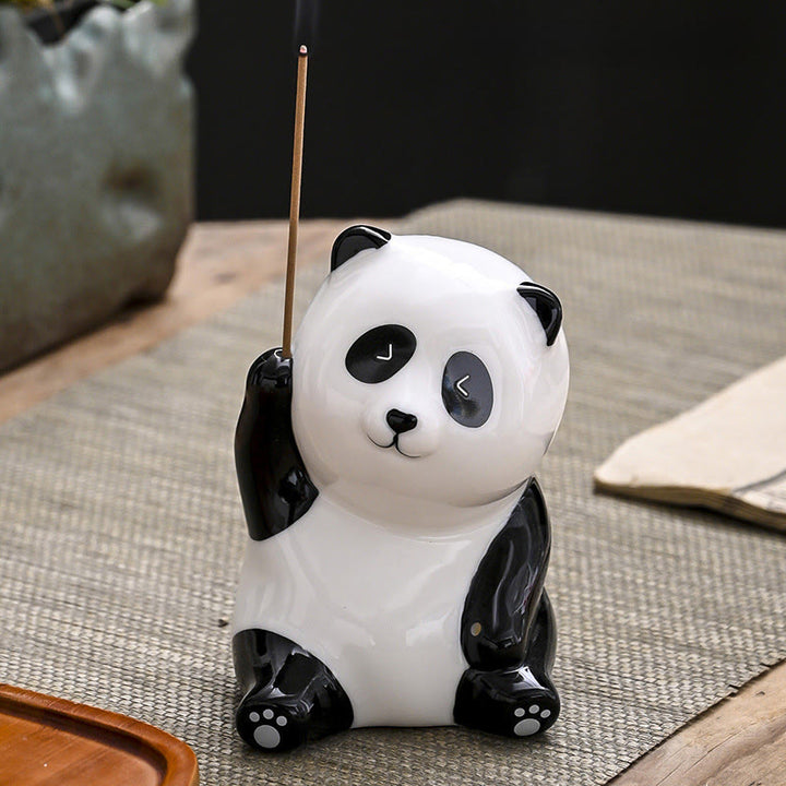 Buddha Stones Panda-vormige Wierook voor huisdecoratie - Panda met opgestoken hand (8,5*6*7 cm) - image 9