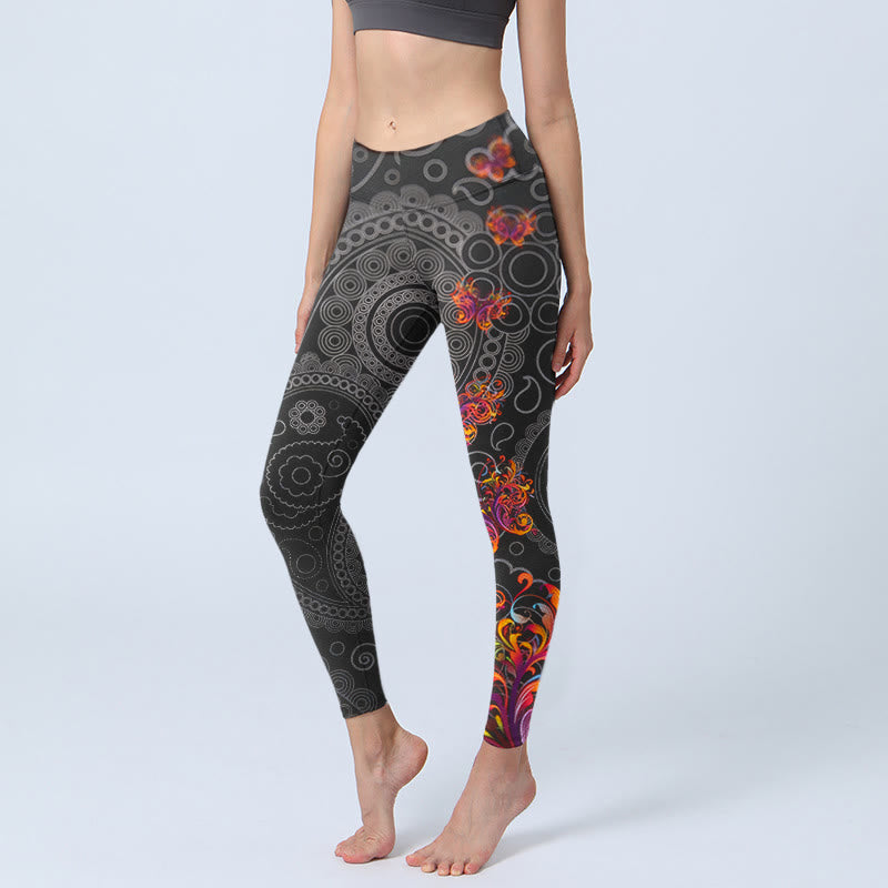 Buddha Stones Sportlegging/yogabroek voor dames met opvallend contrast en bloemen-/paisleyprint - Zwart - US18, UK/AU22, EU50 (4XL) - image 0