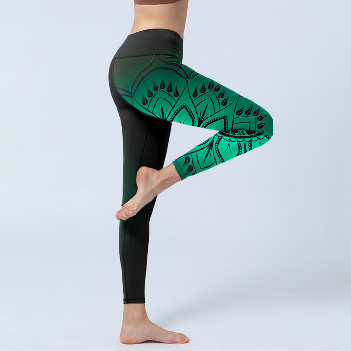 Buddha Stones Donkere yogalegging met mandala-patroon voor dames - image 3