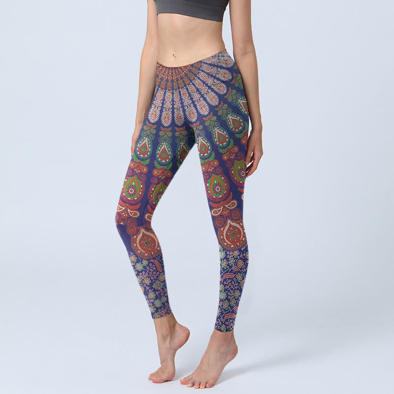 Buddha Stones Prachtige legging met bloemen- en paisleyprint voor dames, perfect voor de sportschool of yoga. - Leisteenblauw - US18, UK/AU22, EU50 (4XL) - image 0