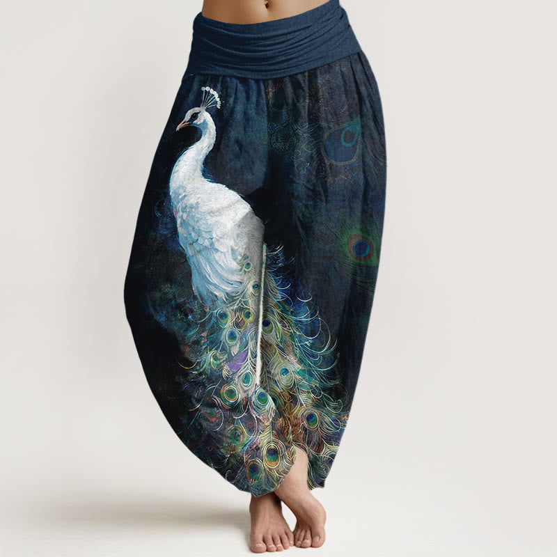 Buddha Stones 100% Cotton voor dames met elastische Taille en prachtig pauwenpatroon - Middernachtblauw - US16, UK/AU20, EU48 (3XL) - image 0