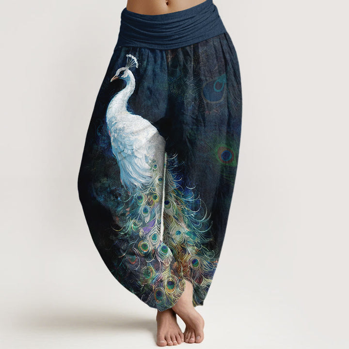 Buddha Stones 100% Cotton voor dames met elastische Taille en prachtig pauwenpatroon - Middernachtblauw - US16, UK/AU20, EU48 (3XL) - image 0