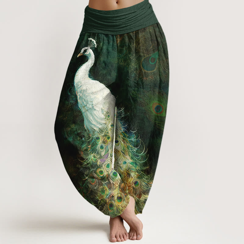 Buddha Stones 100% Cotton voor dames met elastische Taille en prachtig pauwenpatroon - Donkergroen - US16, UK/AU20, EU48 (3XL) - image 5