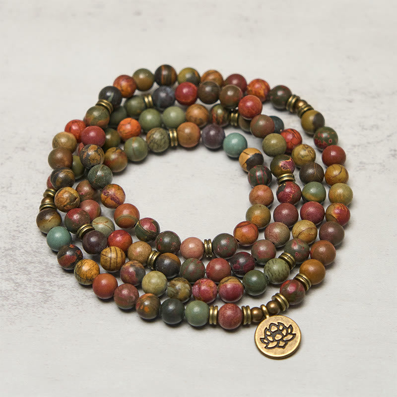 Buddha Stones Retro Lotus Symbool Bedeltje Ronde Kraal Rode Turkoois Warme Mala - image 1