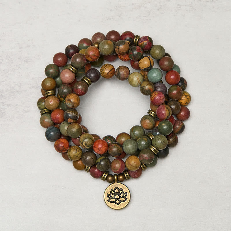 Buddha Stones Retro Lotus Symbool Bedeltje Ronde Kraal Rode Turkoois Warme Mala - Rode turkoois - 8mm - image 0