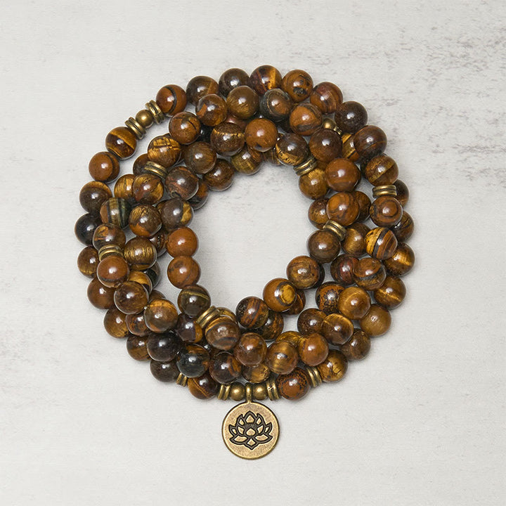 Buddha Stones Lotussymbool Tijgeroog Kralen Kracht Mala - Tijgeroog - 8mm - image 0