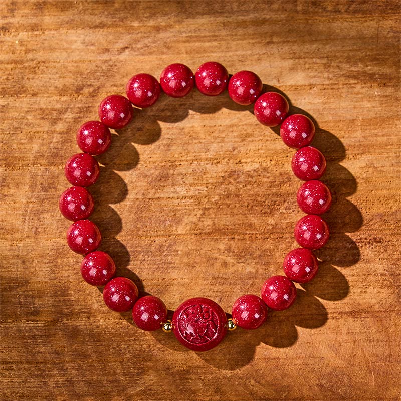 Buddha Stones Armband met vredeszegen, geïnspireerd op het Jaar van het Paard (Chinese dierenriem) en gesneden uit cinnaber. - image 1