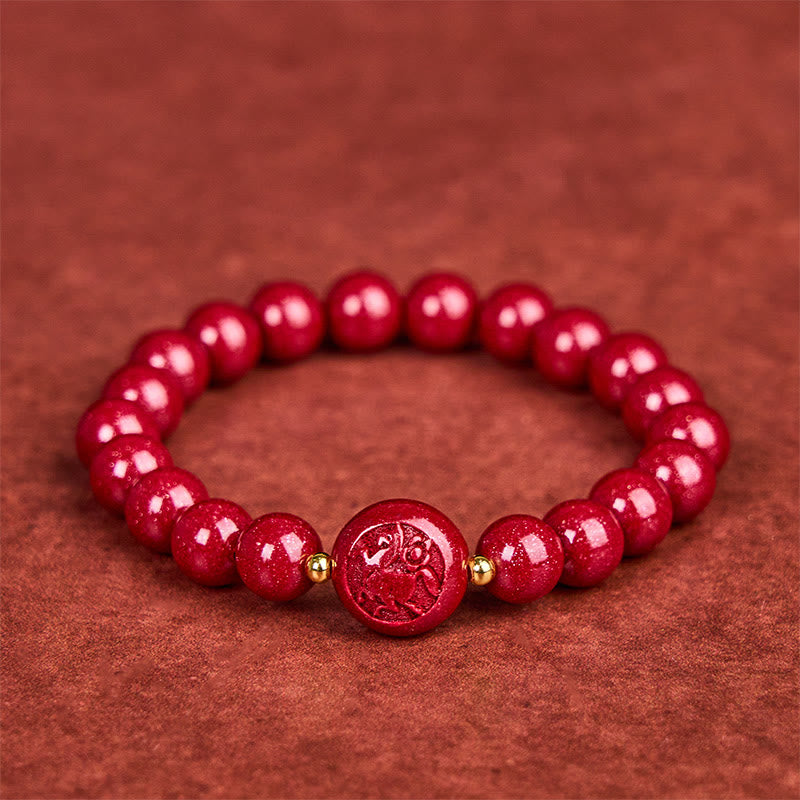 Buddha Stones Armband met vredeszegen, geïnspireerd op het Jaar van het Paard (Chinese dierenriem) en gesneden uit cinnaber. - 8mm Paard - image 0