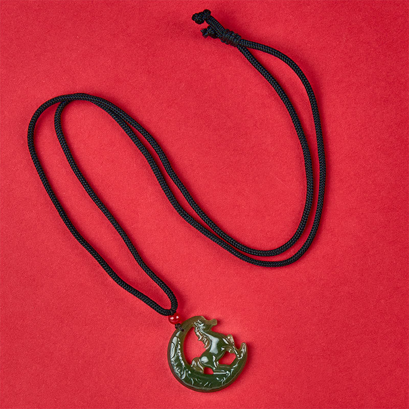 Buddha Stones Ketting van gesneden jade, symbool van de Chinese dierenriem, Jaar van het Paard. - image 4