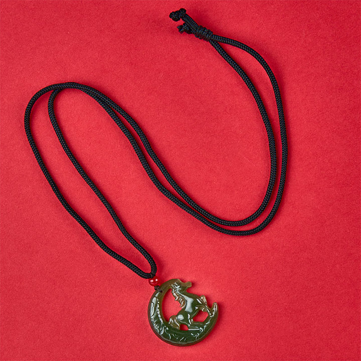 Buddha Stones Ketting van gesneden jade, symbool van de Chinese dierenriem, Jaar van het Paard. - image 4