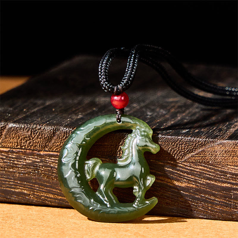 Buddha Stones Ketting van gesneden jade, symbool van de Chinese dierenriem, Jaar van het Paard. - image 1