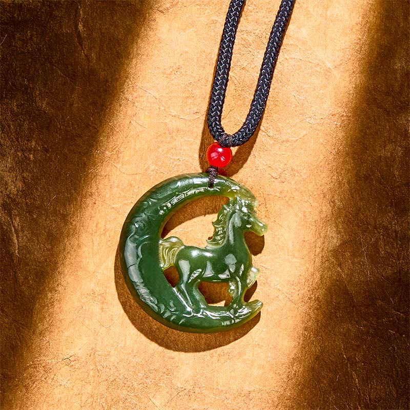 Buddha Stones Ketting van gesneden jade, symbool van de Chinese dierenriem, Jaar van het Paard. - image 2