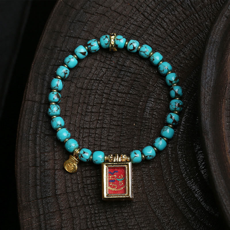 Buddha Stones Thangka Gau amuletdoosje turkooizen Fu karakter Armband - Turkoois (Polsomtrek: 16-17 cm) - image 0