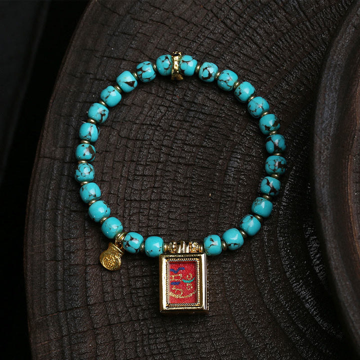 Buddha Stones Thangka Gau amuletdoosje turkooizen Fu karakter Armband - Turkoois (Polsomtrek: 16-17 cm) - image 0