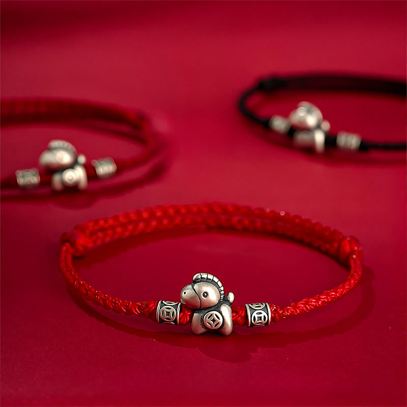 Buddha Stones Armband van gevlochten koord, Jaar van het Paard, 999 sterling zilver - image 0