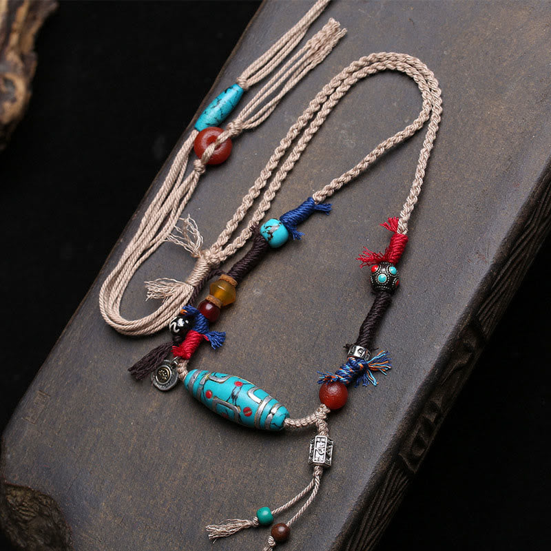 Buddha Stones Koperen turkooizen Dzi-kraal gelukshangers voor Ketting - Koperkleurige turkooizen Dzi-kraal - image 0