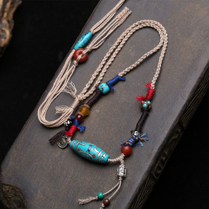 Buddha Stones Koperen turkooizen Dzi-kraal gelukshangers voor Ketting - Koperkleurige turkooizen Dzi-kraal - image 0