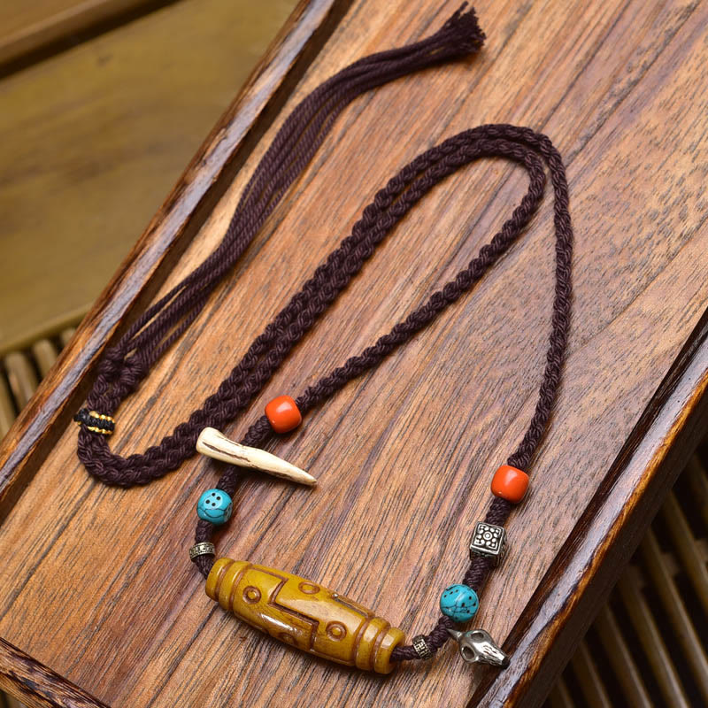 Buddha Stones Koperen negenoog Dzi-kraal, beenkraal, geluks- en Ketting - Stijl B - image 1