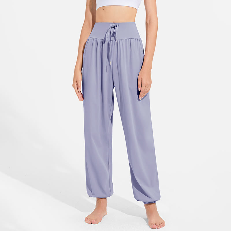 Buddha Stones Effen harembroek met trekkoord en elastische Taille voor dames, sportbroek, yogabroek met Zakken. - image 1
