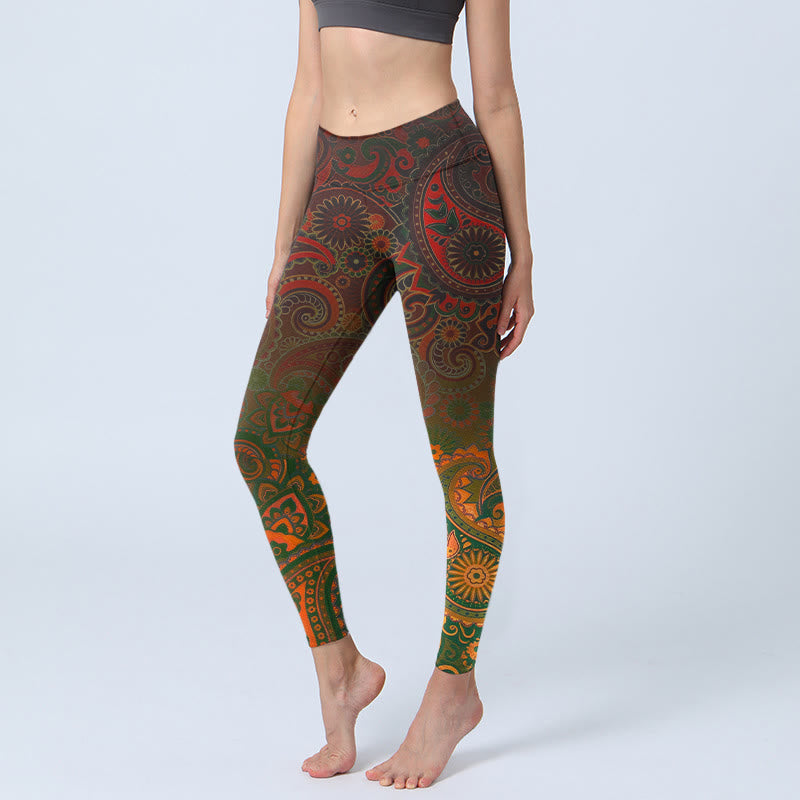 Buddha Stones Gymlegging/yogabroek voor dames met cashewnotenbloem- en paisleyprint - Zadelbruin - US18, UK/AU22, EU50 (4XL) - image 0