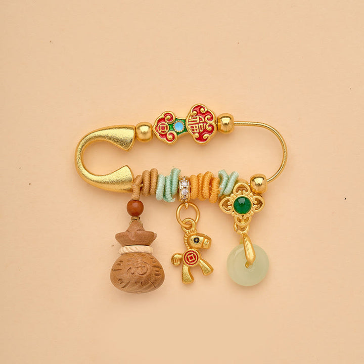 Buddha Stones Jaar van het Paard Fu Karakter Lotus Aantrekkelijk Geluk Ruyi Handvat Vredesgesp Broche - Kalebas Vredesgesp Paard - image 13