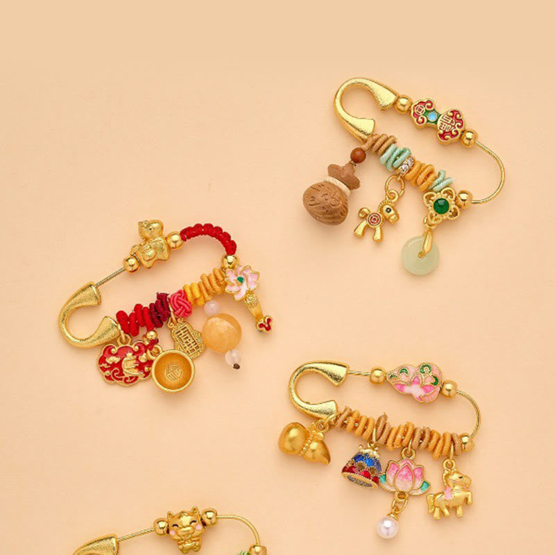 Buddha Stones Jaar van het Paard Fu Karakter Lotus Aantrekkelijk Geluk Ruyi Handvat Vredesgesp Broche - image 18