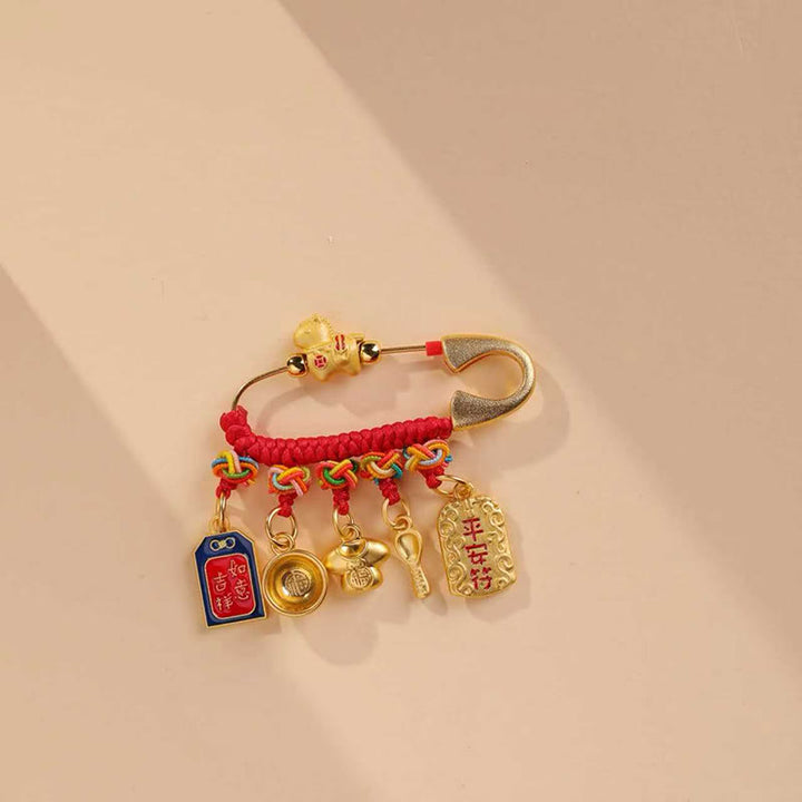 Buddha Stones Jaar van het Paard Fu Karakter Levensduur Slot Ruyi Handvat Geluk Broche - Gelukbrengend beschermend amuletpaard - image 0