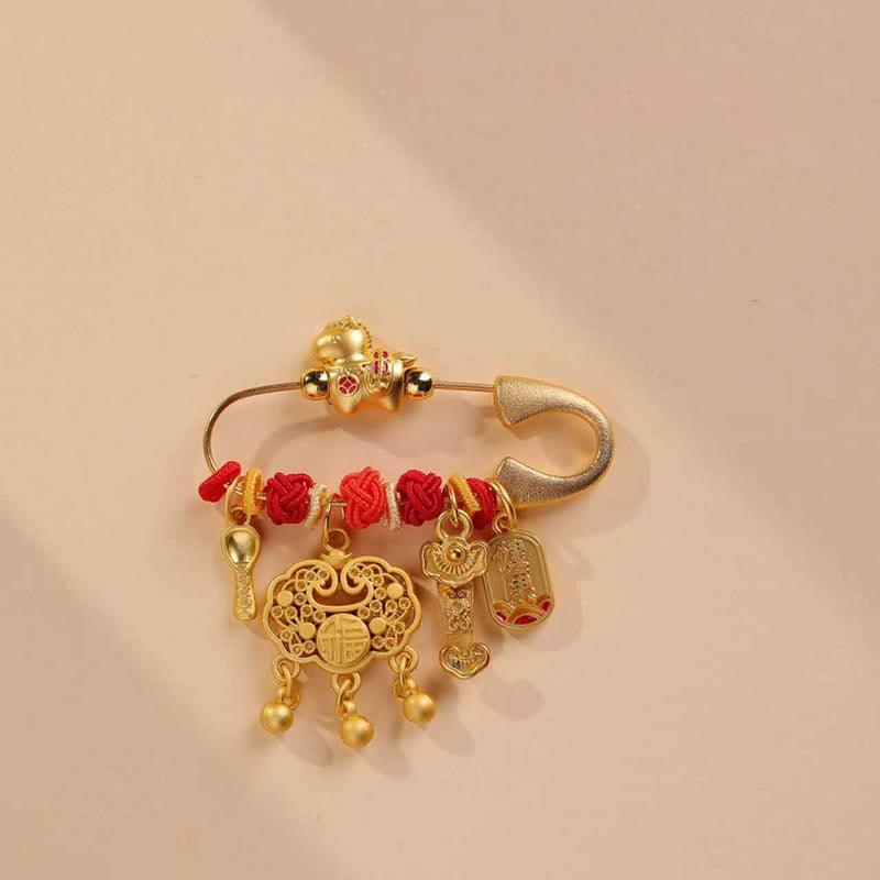 Buddha Stones Jaar van het Paard Fu Karakter Levensduur Slot Ruyi Handvat Geluk Broche - Levensduurvergrendeling Ruyi Gezond Paard - image 3