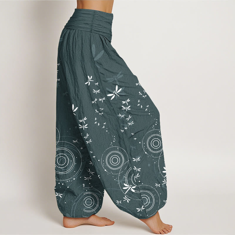 Buddha Stones Harembroek voor dames met elastische Taille en cirkelvormige lijnen van libelle , 100% Cotton - image 1