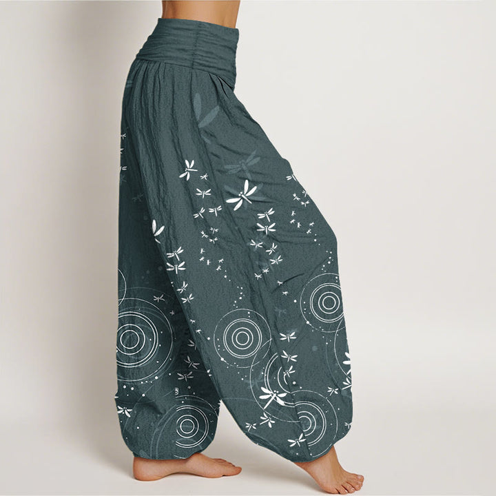Buddha Stones Harembroek voor dames met elastische Taille en cirkelvormige lijnen van libelle , 100% Cotton - image 1