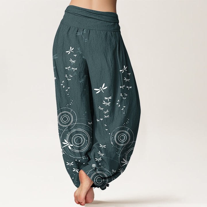 Buddha Stones Harembroek voor dames met elastische Taille en cirkelvormige lijnen van libelle , 100% Cotton - image 2