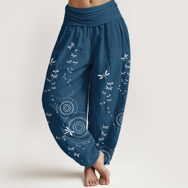 Buddha Stones Harembroek voor dames met elastische Taille en cirkelvormige lijnen van libelle , 100% Cotton - Staalblauw - US16, UK/AU20, EU48 (3XL) - image 5