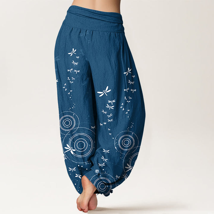 Buddha Stones Harembroek voor dames met elastische Taille en cirkelvormige lijnen van libelle , 100% Cotton - image 6