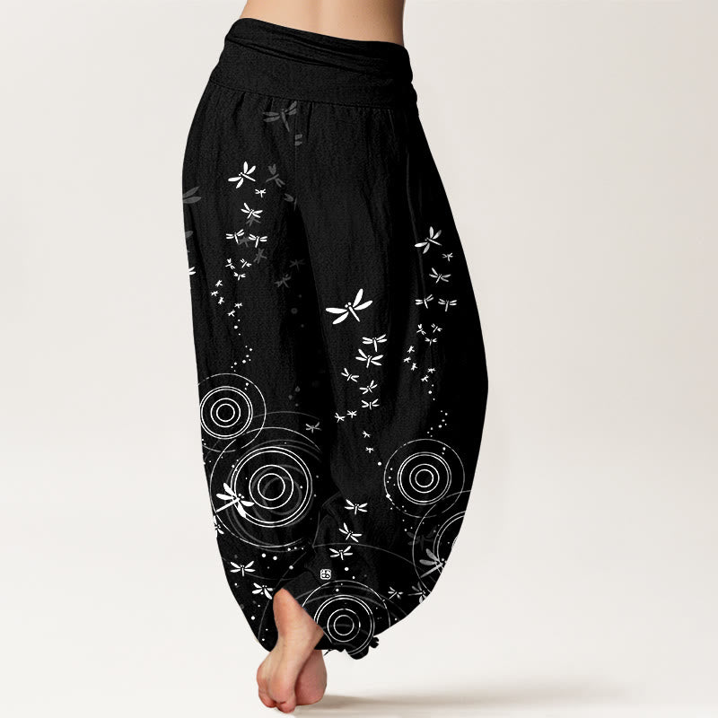 Buddha Stones Harembroek voor dames met elastische Taille en cirkelvormige lijnen van libelle , 100% Cotton - image 9