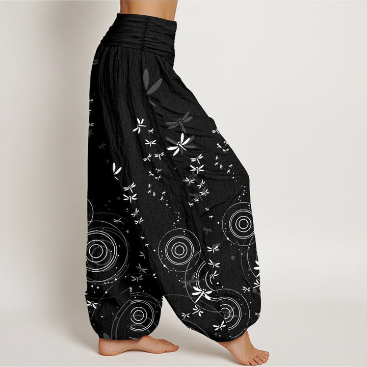 Buddha Stones Harembroek voor dames met elastische Taille en cirkelvormige lijnen van libelle , 100% Cotton - image 10