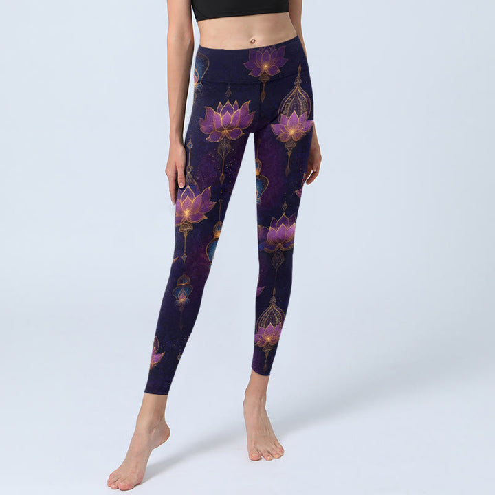 Buddha Stones Dromerige lotusbloem lantaarnprint gymlegging dames yogabroek - image 5