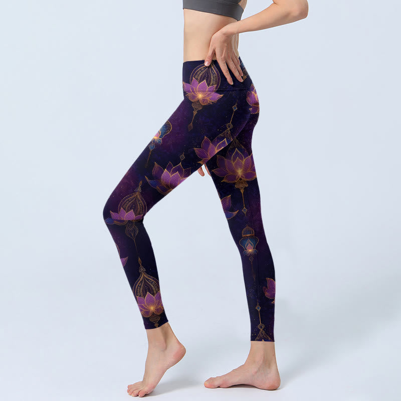 Buddha Stones Dromerige lotusbloem lantaarnprint gymlegging dames yogabroek - image 2