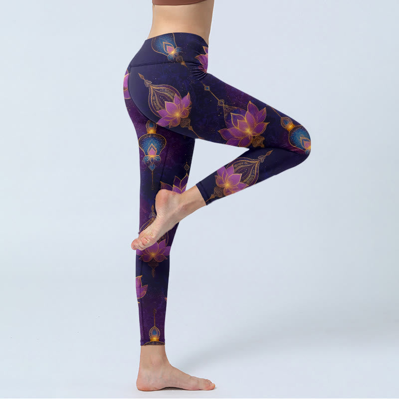 Buddha Stones Dromerige lotusbloem lantaarnprint gymlegging dames yogabroek - image 3