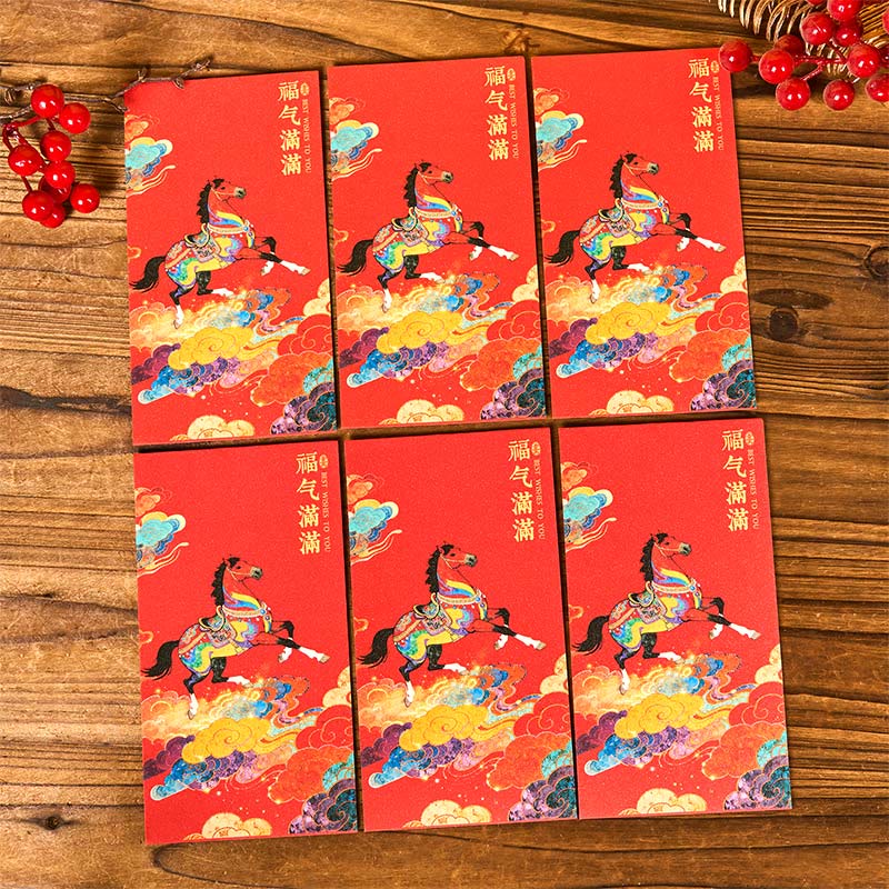 Buddha Stones Nieuwjaarswensen voor het Jaar van het Paard 2026: 6 Chinese rode enveloppen - Volledige lengte met zegeningen Rode envelop - image 1
