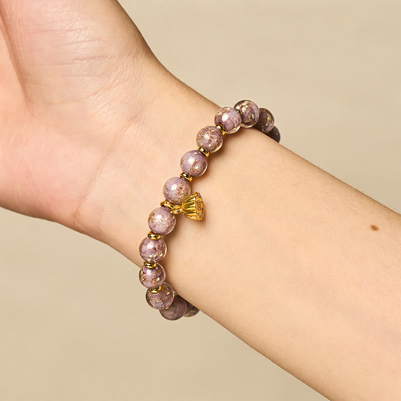 Buddha Stones Paarse Liuli glazen Armband - image 4